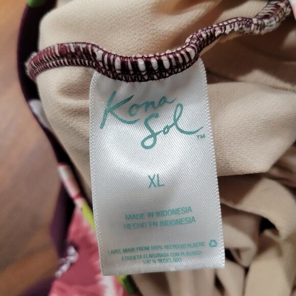 Kona Sol One piece Floral Swim Suit Padded Cups Strappy Back Size XL - Picture 8 of 10